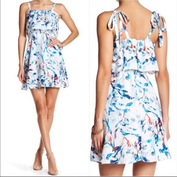 parker nia satin dress Parker Nia Bleu Catalonia White Floral Mini Dress Women Size Medium